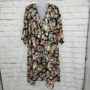 LULAROE Floral Open Front Duster Semi Sheer Cardigan Sz M